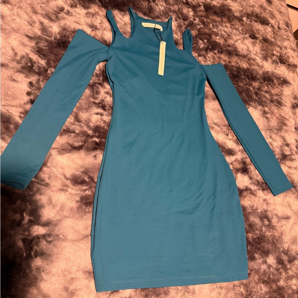 Susana Monaco Blue Ribbed Long Sleeve Dress